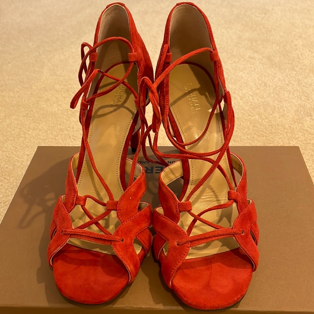 Michael Kors red suede strappy/tie up heels